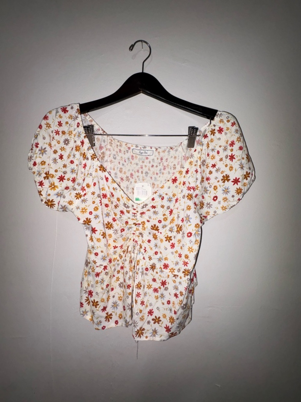 Hippie Rose White Blouse with Red & Mustard Floral Print